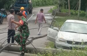 Babinsa Koramil 01/Sukajaya Bersama Instansi Terkait Lakukan Pembersihan Pohon Tumbang dan Tiang Listrik, Jalan Penghubung Aneuk Laot-Balohan