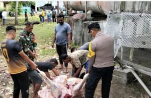 Babinsa Koramil 02/Sukakarya Bantu Penyembelihan Hewan Kurban di Gampong Kuta Timu