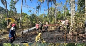 Personel Polres Sabang dan BPBD Kota Sabang Bahu Membahu Padamkan Kebakaran Lahan Perkebunan