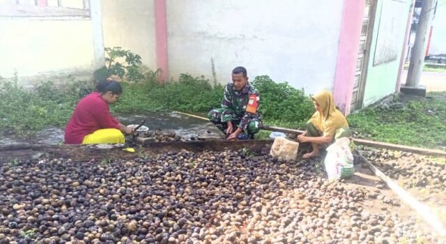 Puasa Tak Jadi Penghalang, Babinsa Paya Bantu Olah Hasil Pinang Untuk Tambahan Penghasilan Warganya