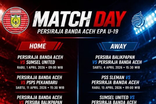 Kompetisi EPA Championship, Rabu Malam, Talenta Muda U-19 Persiraja Tantang Sumsel United