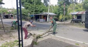 Kemanunggalan TNI-Rakyat: Babinsa dan Warga Bersihkan Jalan Demi Kenyamanan Pengguna Jalan