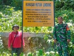 Cek Kondisi Papan Himbauan, Babinsa dan Warga Pastikan Kawasan Hutan Lindung Kuta Timu Tetap Terjaga