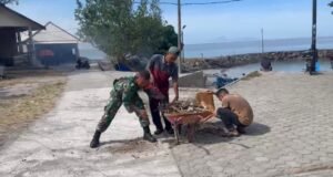 Semangat Gotong Royong, Babinsa dan Warga Bersihkan Lingkungan Jurong Pasi Gampong Keuneukai