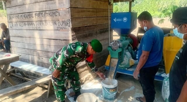 Tinjau Mesin Penggiling Padi BUMDes, Babinsa Batee Shoek Pastikan Berjalan Optimal Bantu Petani