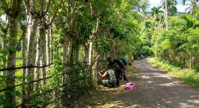 Babinsa Keuneukai Bersama Warga Perbaiki Pagar Kebun, Semangati Warga Tingkatkan Hasil Berkebun